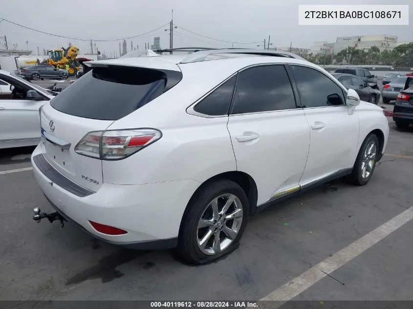 2011 Lexus Rx 350 VIN: 2T2BK1BA0BC108671 Lot: 40119612