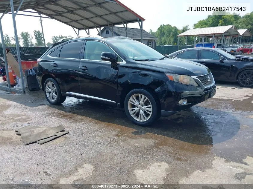 2011 Lexus Rx 450H VIN: JTJBC1BA6B2417543 Lot: 40178273