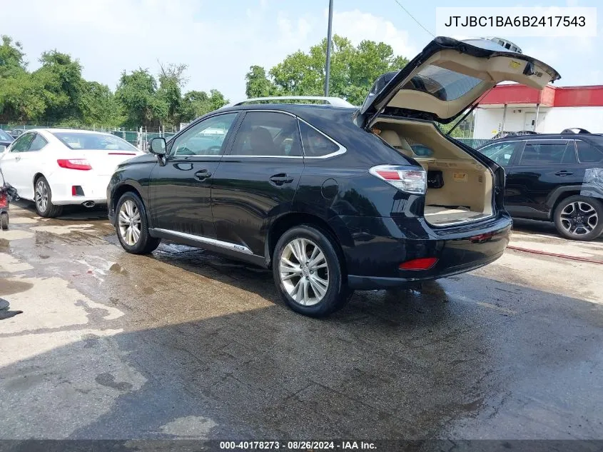 2011 Lexus Rx 450H VIN: JTJBC1BA6B2417543 Lot: 40178273