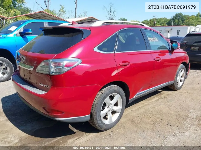 2011 Lexus Rx 350 VIN: 2T2BK1BA7BC091979 Lot: 40310471