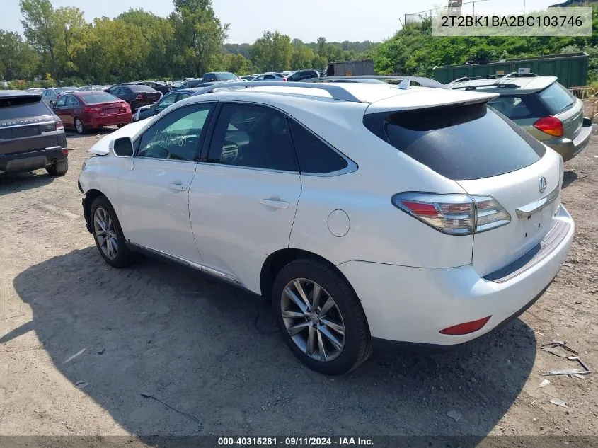 2011 Lexus Rx 350 VIN: 2T2BK1BA2BC103746 Lot: 40315281