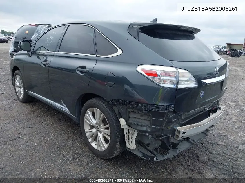 2011 Lexus Rx 450H VIN: JTJZB1BA5B2005261 Lot: 40366271