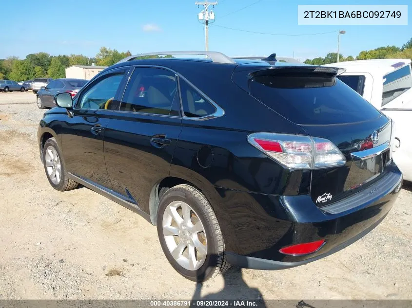 2011 Lexus Rx 350 VIN: 2T2BK1BA6BC092749 Lot: 40386791