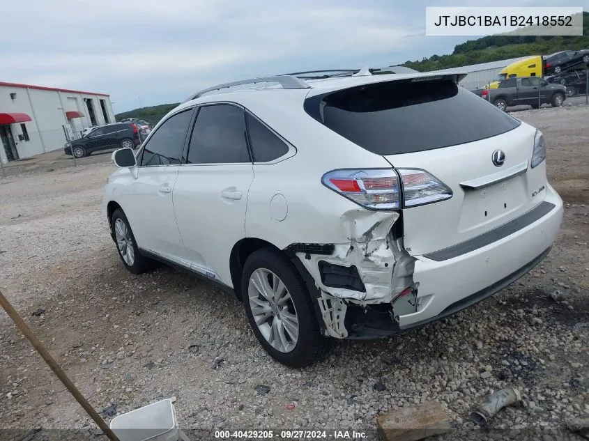 2011 Lexus Rx 450H VIN: JTJBC1BA1B2418552 Lot: 40429205