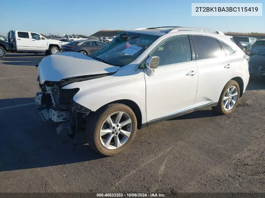 2011 Lexus Rx 350 VIN: 2T2BK1BA3BC115419 Lot: 40533203