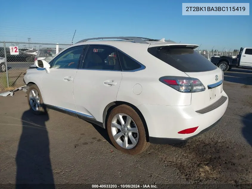 2011 Lexus Rx 350 VIN: 2T2BK1BA3BC115419 Lot: 40533203