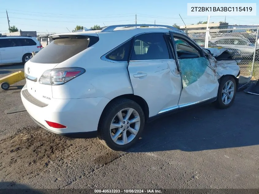 2011 Lexus Rx 350 VIN: 2T2BK1BA3BC115419 Lot: 40533203