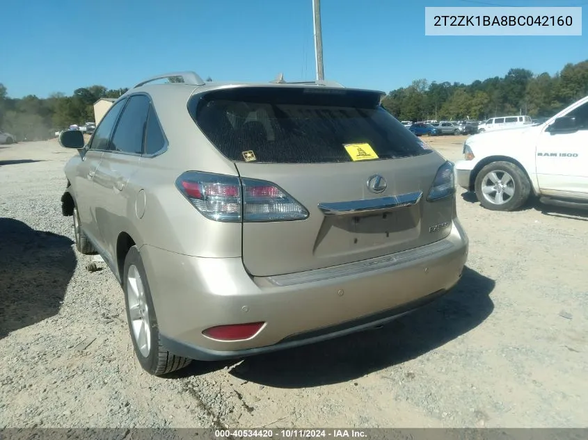 2011 Lexus Rx 350 VIN: 2T2ZK1BA8BC042160 Lot: 40534420