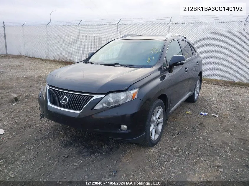 2012 Lexus Rx 350 VIN: 2T2BK1BA3CC140192 Lot: 12123040