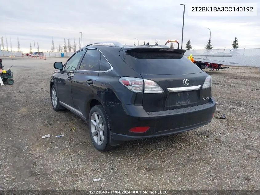 2012 Lexus Rx 350 VIN: 2T2BK1BA3CC140192 Lot: 12123040