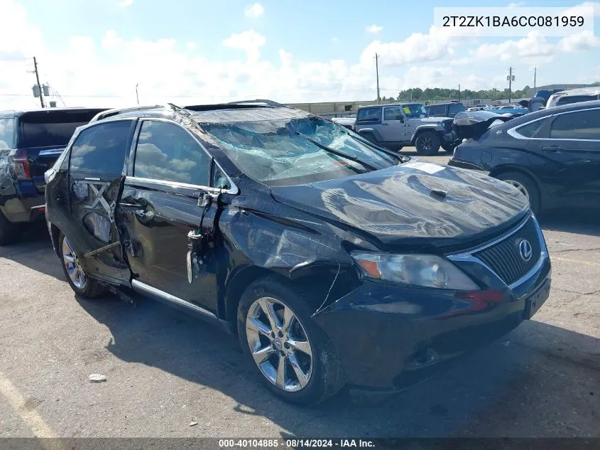 2012 Lexus Rx 350 VIN: 2T2ZK1BA6CC081959 Lot: 40104885