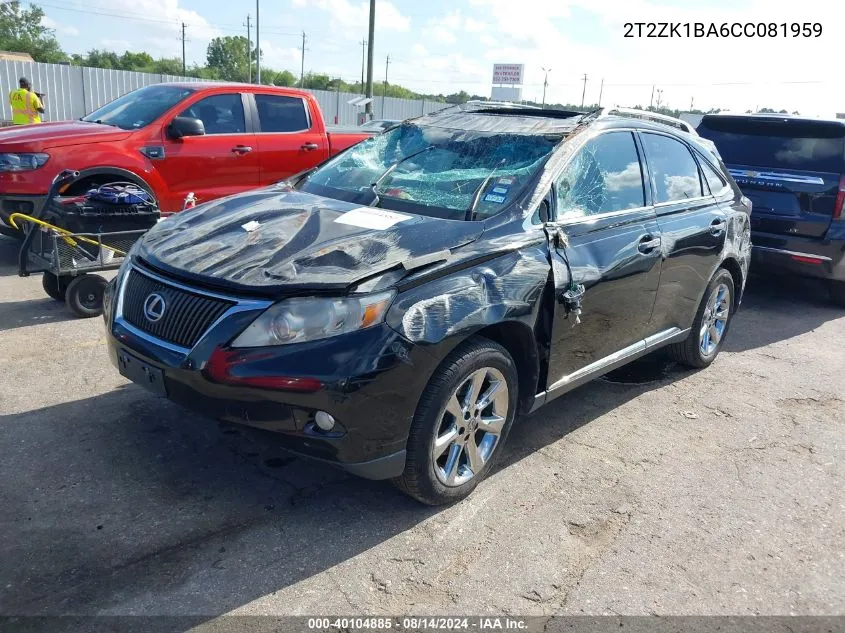 2012 Lexus Rx 350 VIN: 2T2ZK1BA6CC081959 Lot: 40104885