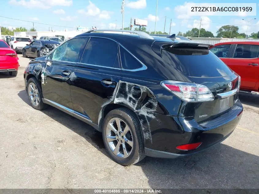 2012 Lexus Rx 350 VIN: 2T2ZK1BA6CC081959 Lot: 40104885