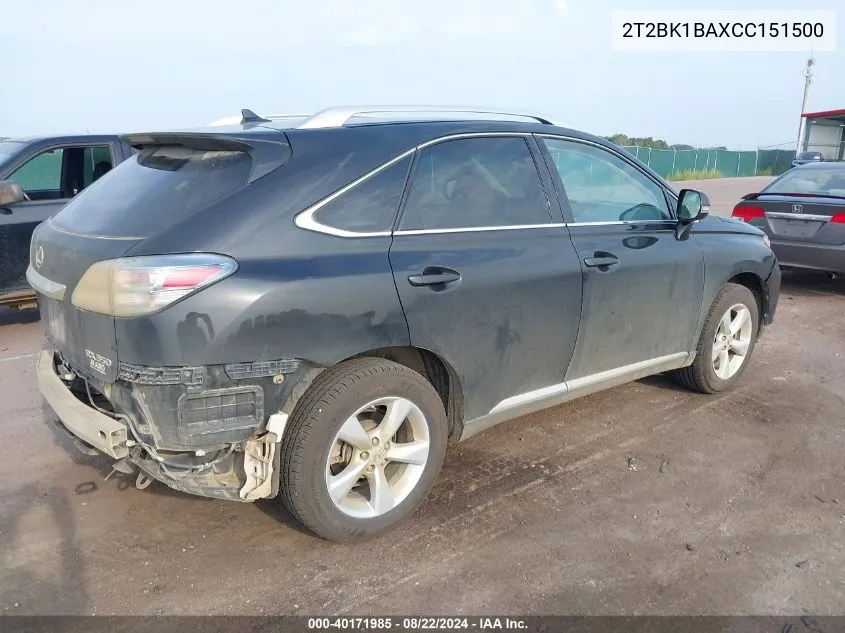 2012 Lexus Rx 350 VIN: 2T2BK1BAXCC151500 Lot: 40171985