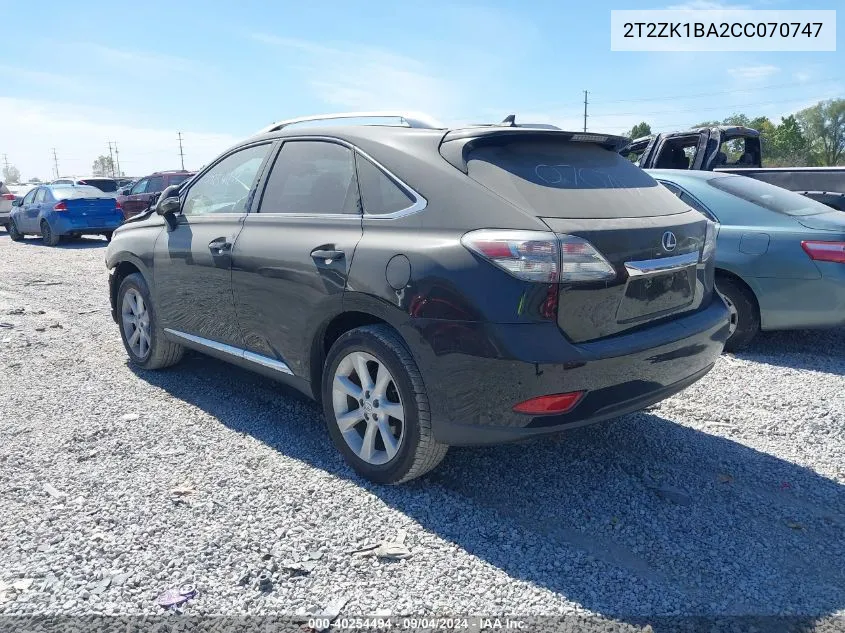 2012 Lexus Rx 350 350 VIN: 2T2ZK1BA2CC070747 Lot: 40254494