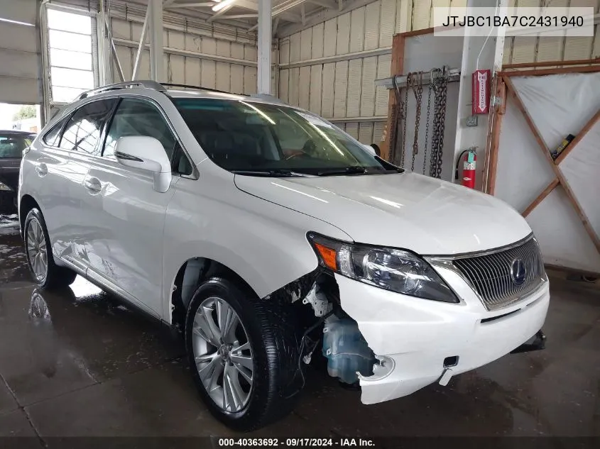 2012 Lexus Rx 450H VIN: JTJBC1BA7C2431940 Lot: 40363692