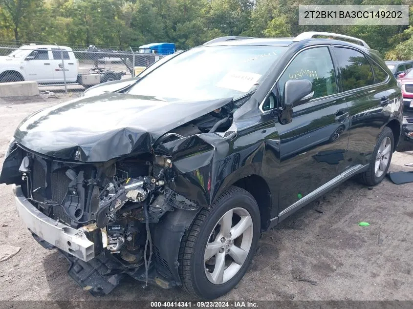 2012 Lexus Rx 350 VIN: 2T2BK1BA3CC149202 Lot: 40414341