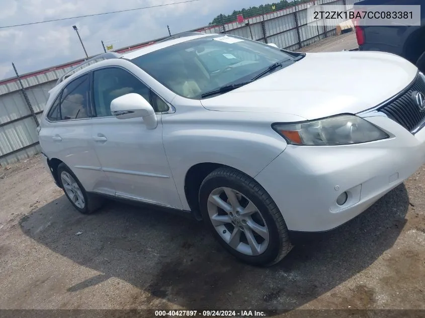 2012 Lexus Rx 350 VIN: 2T2ZK1BA7CC083381 Lot: 40427897