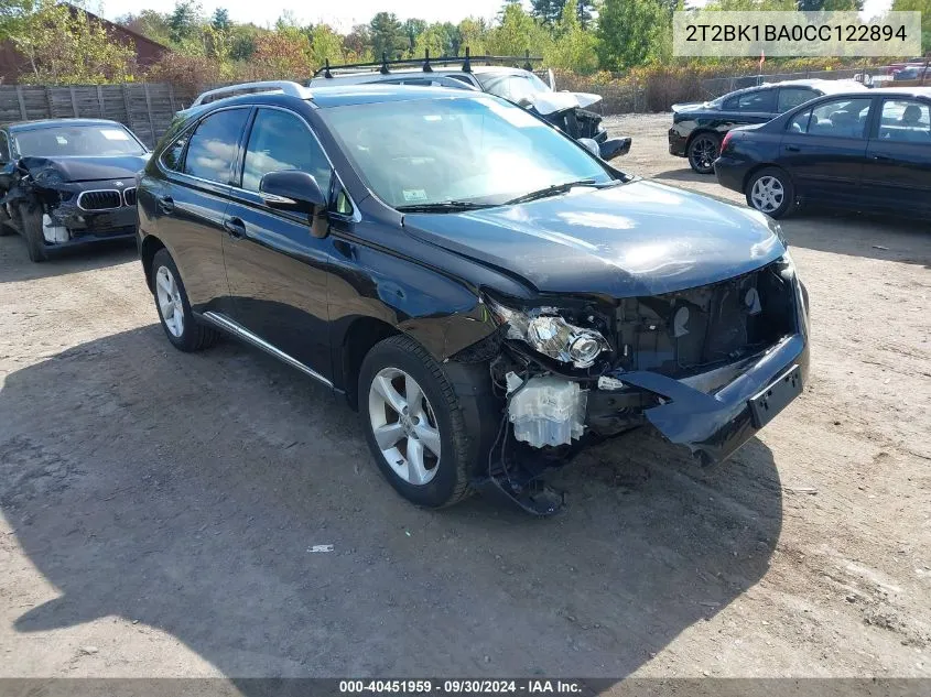 2012 Lexus Rx 350 VIN: 2T2BK1BA0CC122894 Lot: 40451959