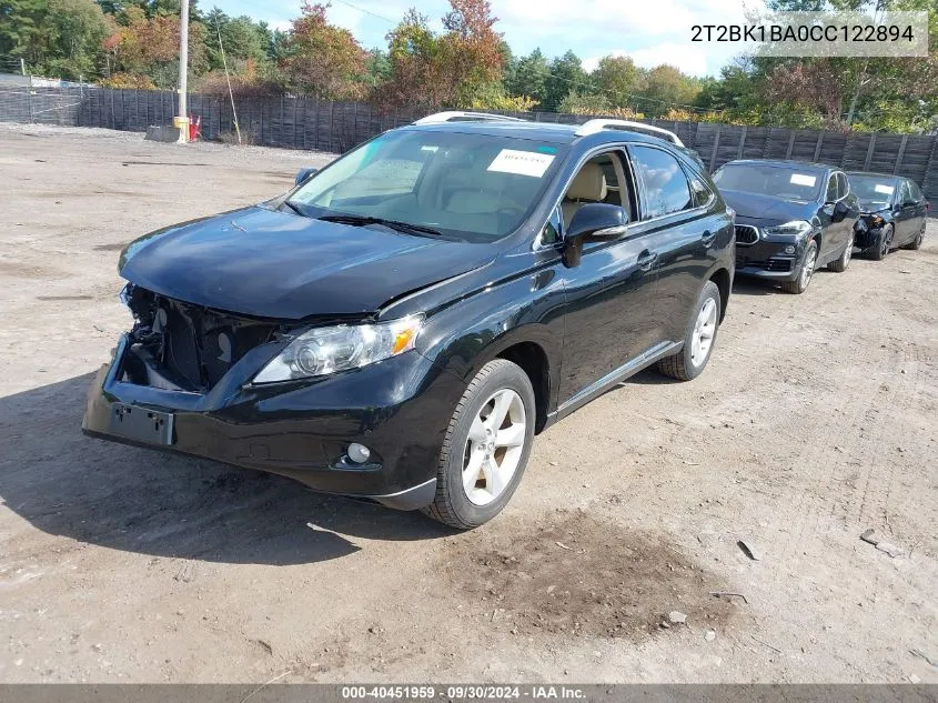 2012 Lexus Rx 350 VIN: 2T2BK1BA0CC122894 Lot: 40451959