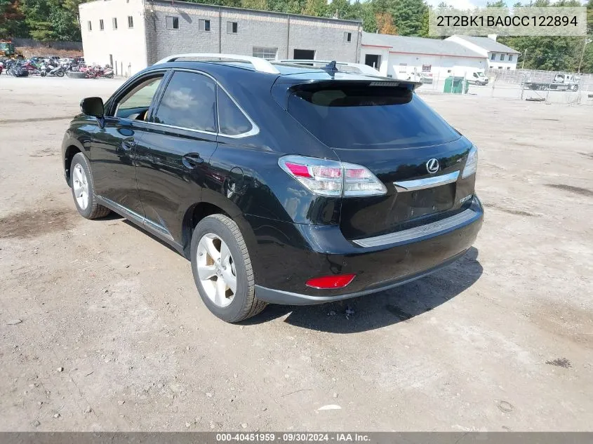 2012 Lexus Rx 350 VIN: 2T2BK1BA0CC122894 Lot: 40451959