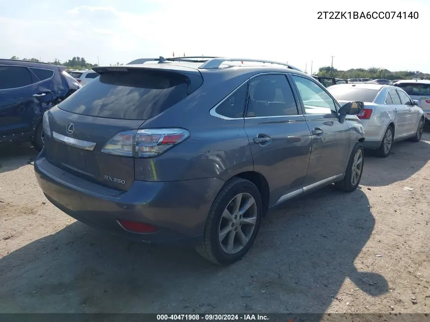 2012 Lexus Rx 350 VIN: 2T2ZK1BA6CC074140 Lot: 40471908