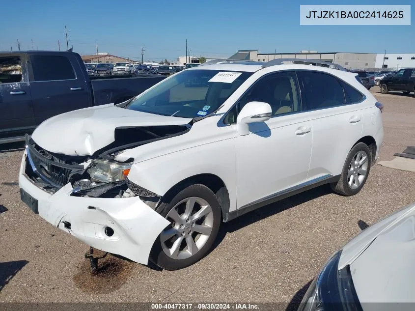 2012 Lexus Rx 350 VIN: JTJZK1BA0C2414625 Lot: 40477317