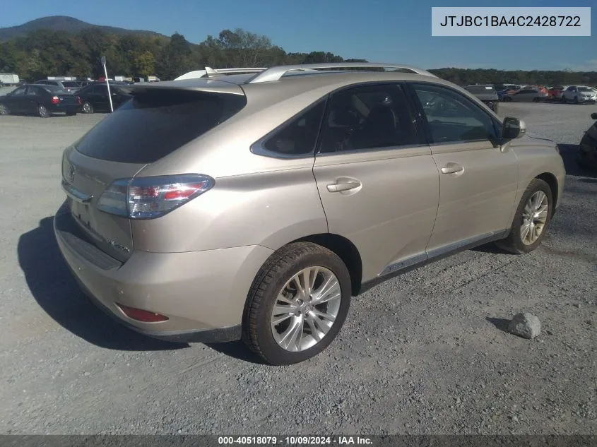 2012 Lexus Rx 450 VIN: JTJBC1BA4C2428722 Lot: 40518079