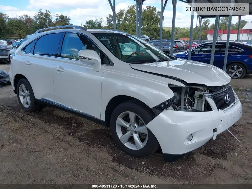 2012 Lexus Rx 350 VIN: 2T2BK1BA9CC149642 Lot: 40531720