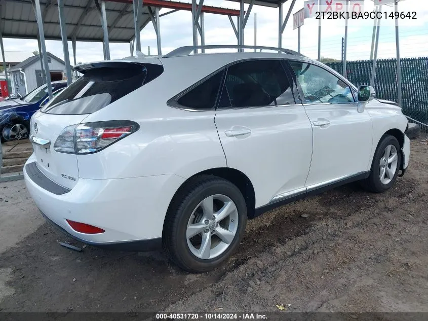 2012 Lexus Rx 350 VIN: 2T2BK1BA9CC149642 Lot: 40531720