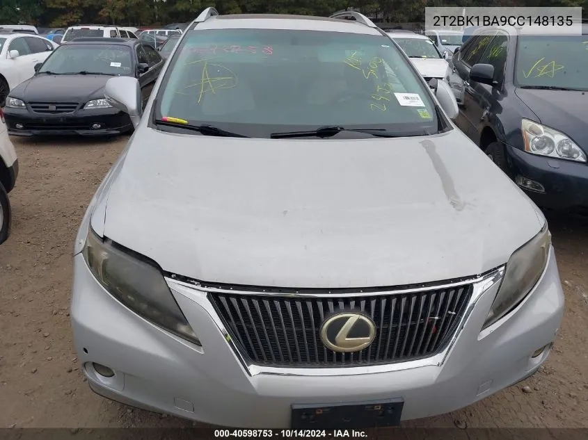 2012 Lexus Rx 350 VIN: 2T2BK1BA9CC148135 Lot: 40598753