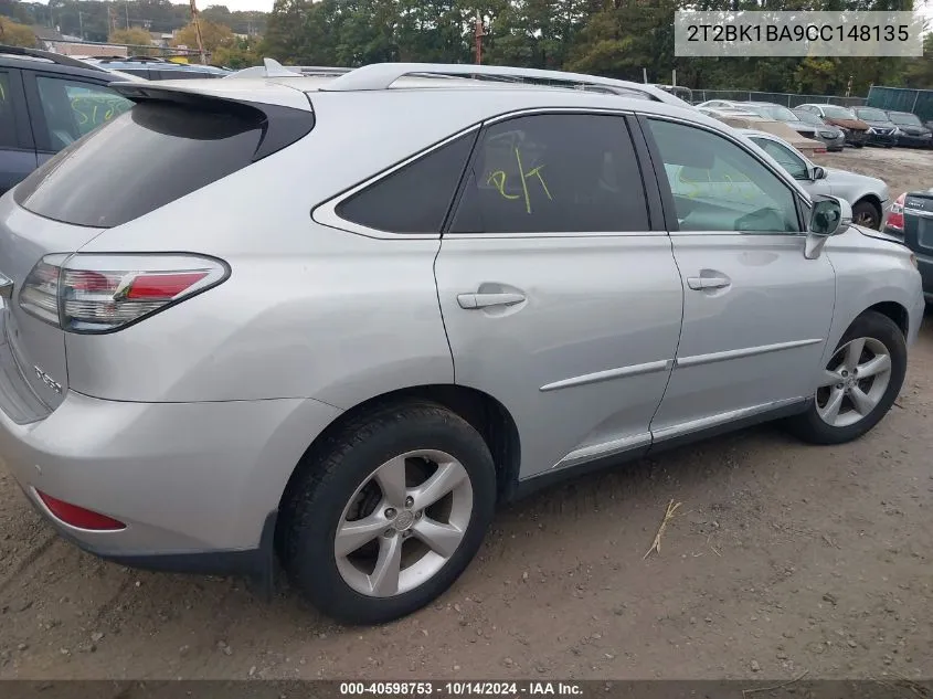 2012 Lexus Rx 350 VIN: 2T2BK1BA9CC148135 Lot: 40598753