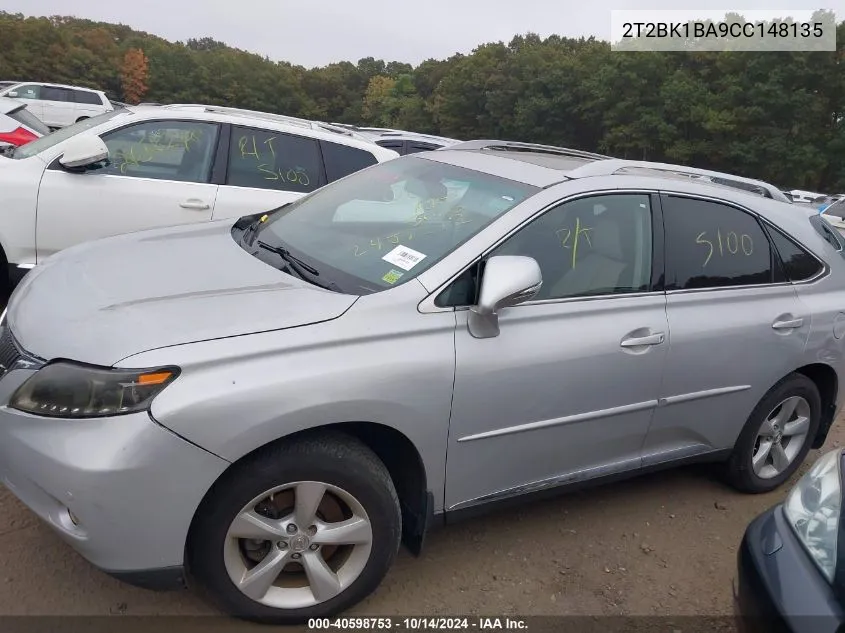 2012 Lexus Rx 350 VIN: 2T2BK1BA9CC148135 Lot: 40598753