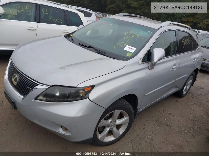 2012 Lexus Rx 350 VIN: 2T2BK1BA9CC148135 Lot: 40598753