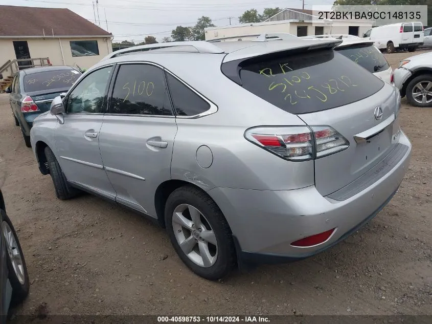 2012 Lexus Rx 350 VIN: 2T2BK1BA9CC148135 Lot: 40598753