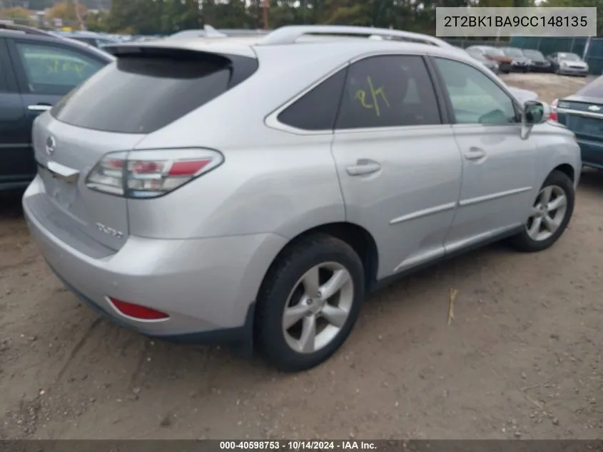 2012 Lexus Rx 350 VIN: 2T2BK1BA9CC148135 Lot: 40598753