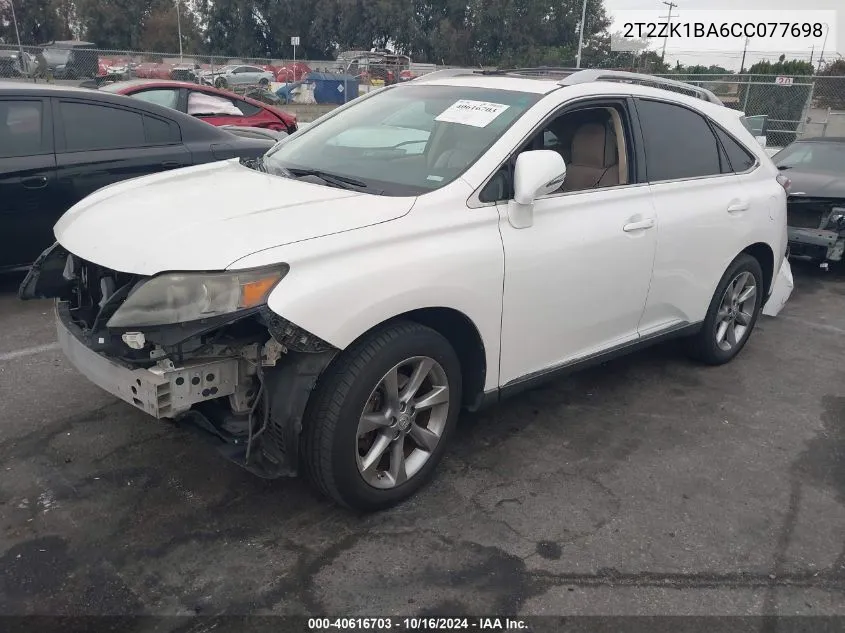 2012 Lexus Rx 350 VIN: 2T2ZK1BA6CC077698 Lot: 40616703