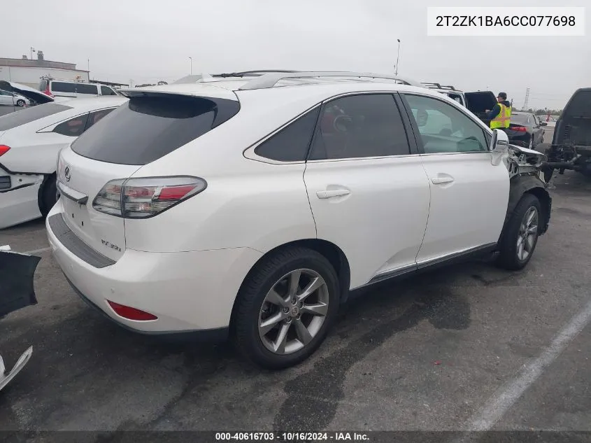 2012 Lexus Rx 350 VIN: 2T2ZK1BA6CC077698 Lot: 40616703