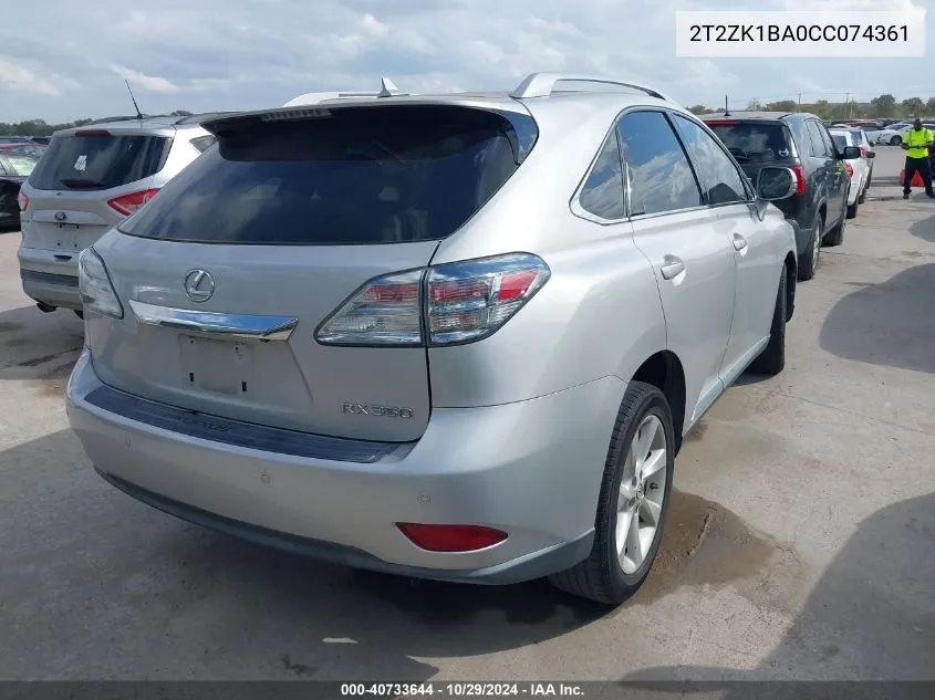 2012 Lexus Rx 350 VIN: 2T2ZK1BA0CC074361 Lot: 40733644