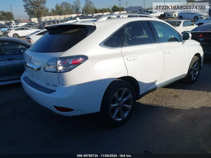 2012 Lexus Rx 350 VIN: 2T2ZK1BA0CC074733 Lot: 40750734