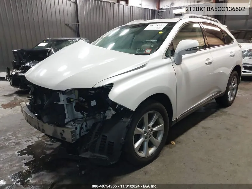 2012 Lexus Rx 350 VIN: 2T2BK1BA5CC136502 Lot: 40754955