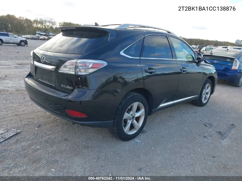 2012 Lexus Rx 350 VIN: 2T2BK1BA1CC138876 Lot: 40762242