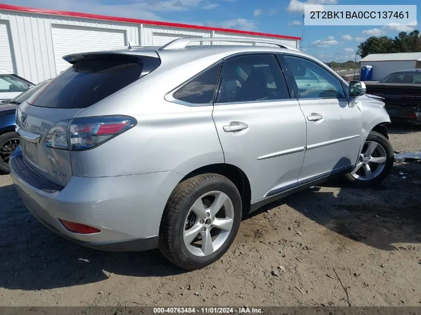 2012 Lexus Rx 350 VIN: 2T2BK1BA0CC137461 Lot: 40763484