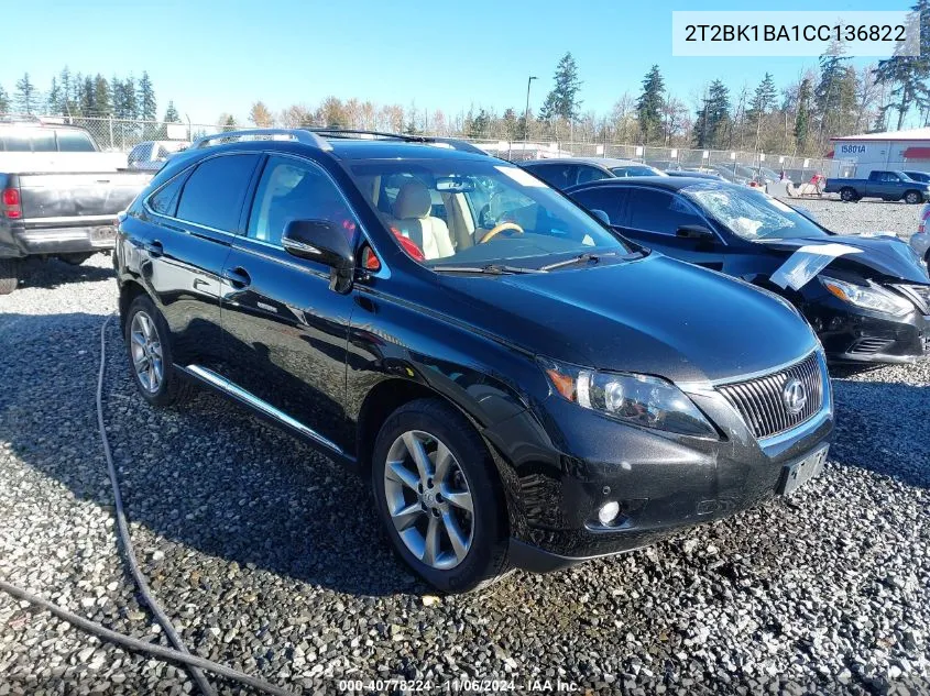 2012 Lexus Rx 350 VIN: 2T2BK1BA1CC136822 Lot: 40778224