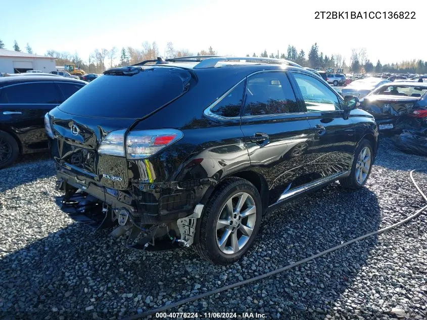 2012 Lexus Rx 350 VIN: 2T2BK1BA1CC136822 Lot: 40778224