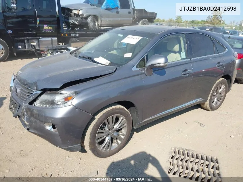 2013 Lexus Rx 450H VIN: JTJZB1BA0D2412598 Lot: 40344737