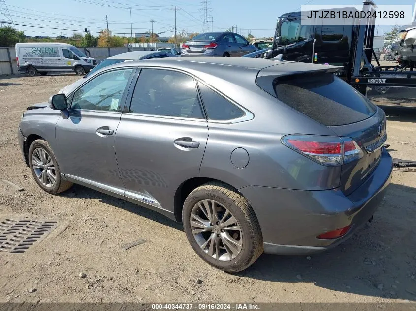 2013 Lexus Rx 450H VIN: JTJZB1BA0D2412598 Lot: 40344737