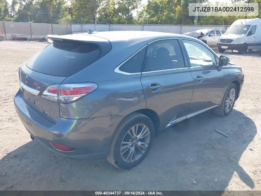 2013 Lexus Rx 450H VIN: JTJZB1BA0D2412598 Lot: 40344737