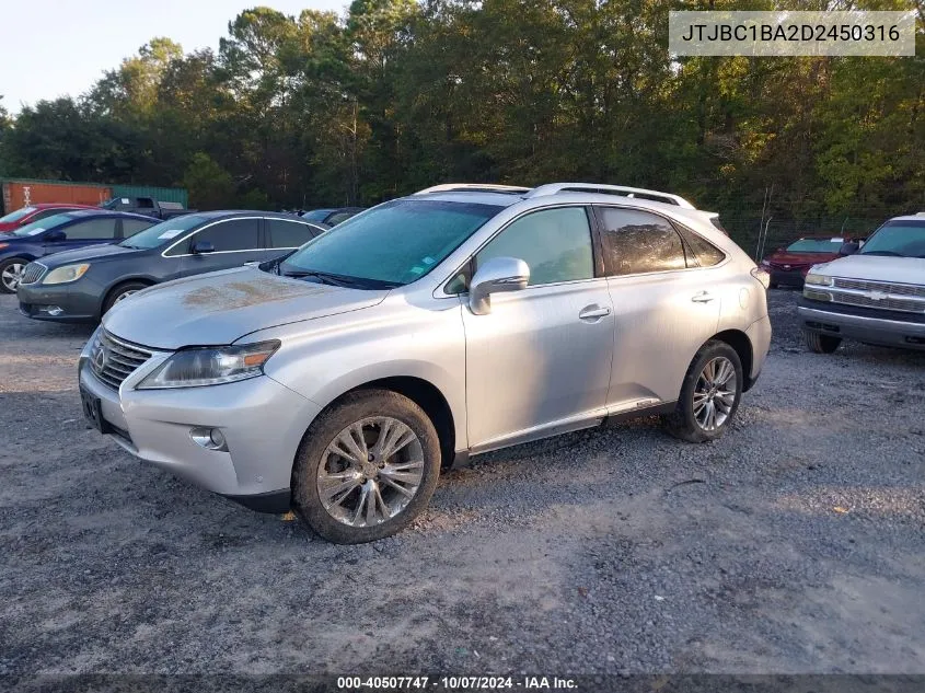 2013 Lexus Rx 450H VIN: JTJBC1BA2D2450316 Lot: 40507747