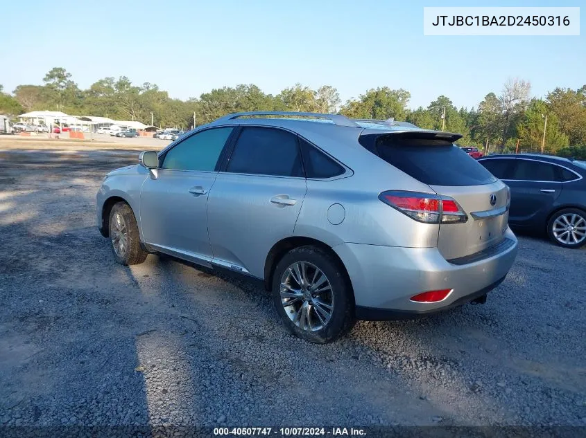 2013 Lexus Rx 450H VIN: JTJBC1BA2D2450316 Lot: 40507747